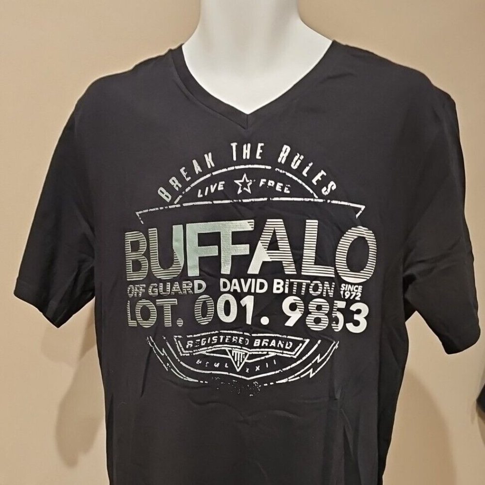 Buffalo David Bitton Lot 001 9853 Off Guard T-shirt V Neck Black Size XL NWT - Picture 1 of 3
